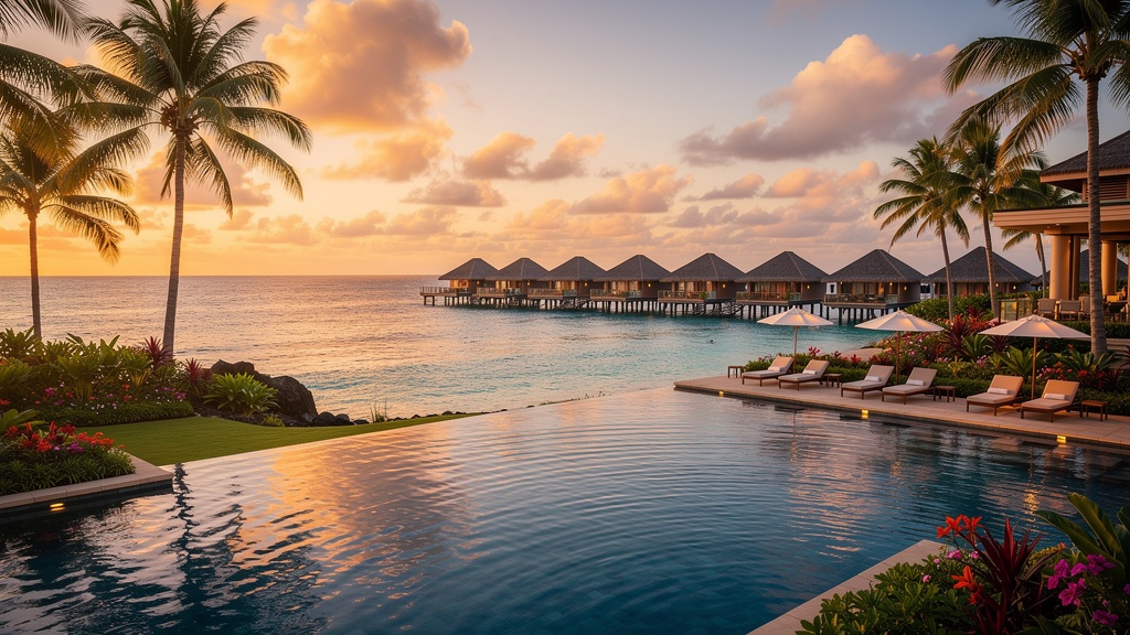 Luxury infinity pool at a Hawaiian resort overlooking the Pacific Ocean